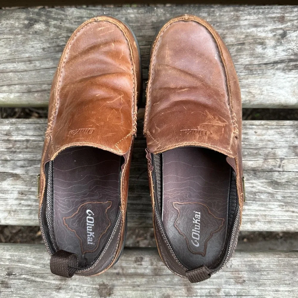 OluKai Na'i WP Waterproof Leather Slip On‎ Loafers Brown Size US 10 EUR43